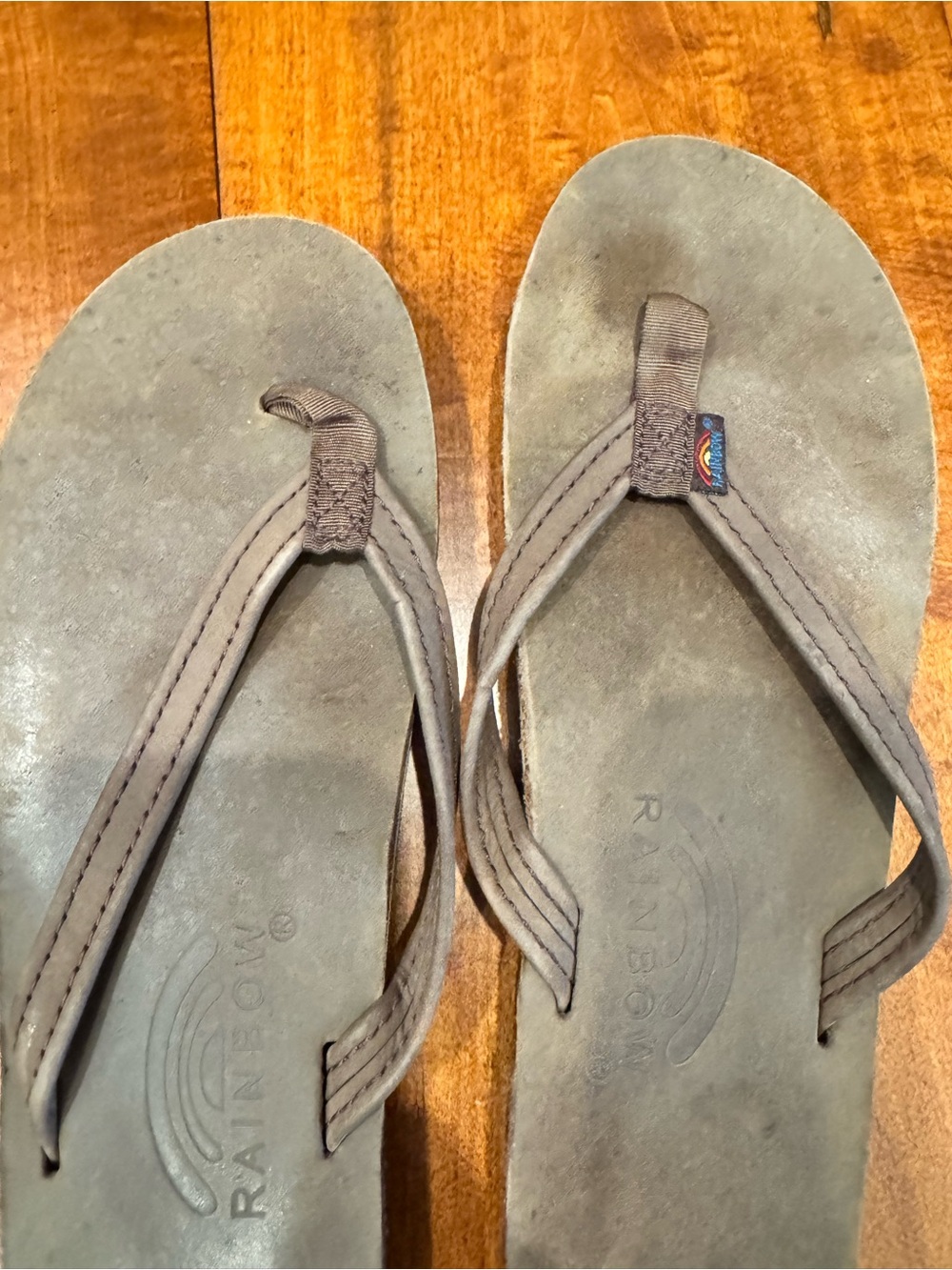 Rainbow brown Taupe Leather Flip Flops